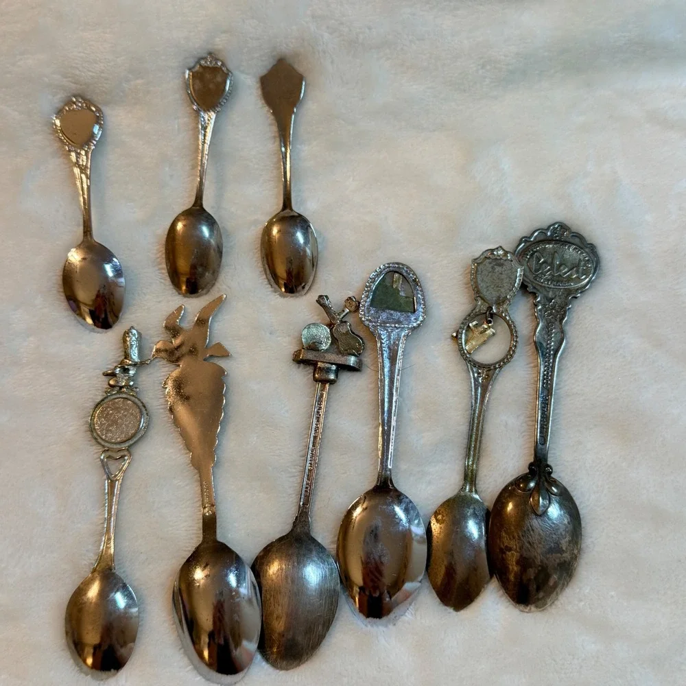 Vintage Souvenir Collector Spoon Lot 9pc Florida Nashville Kansas Oklahoma DC